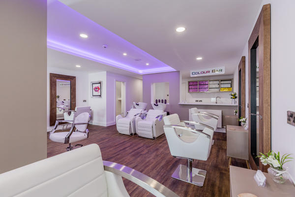 The back of the salon with the basins and the colour bar